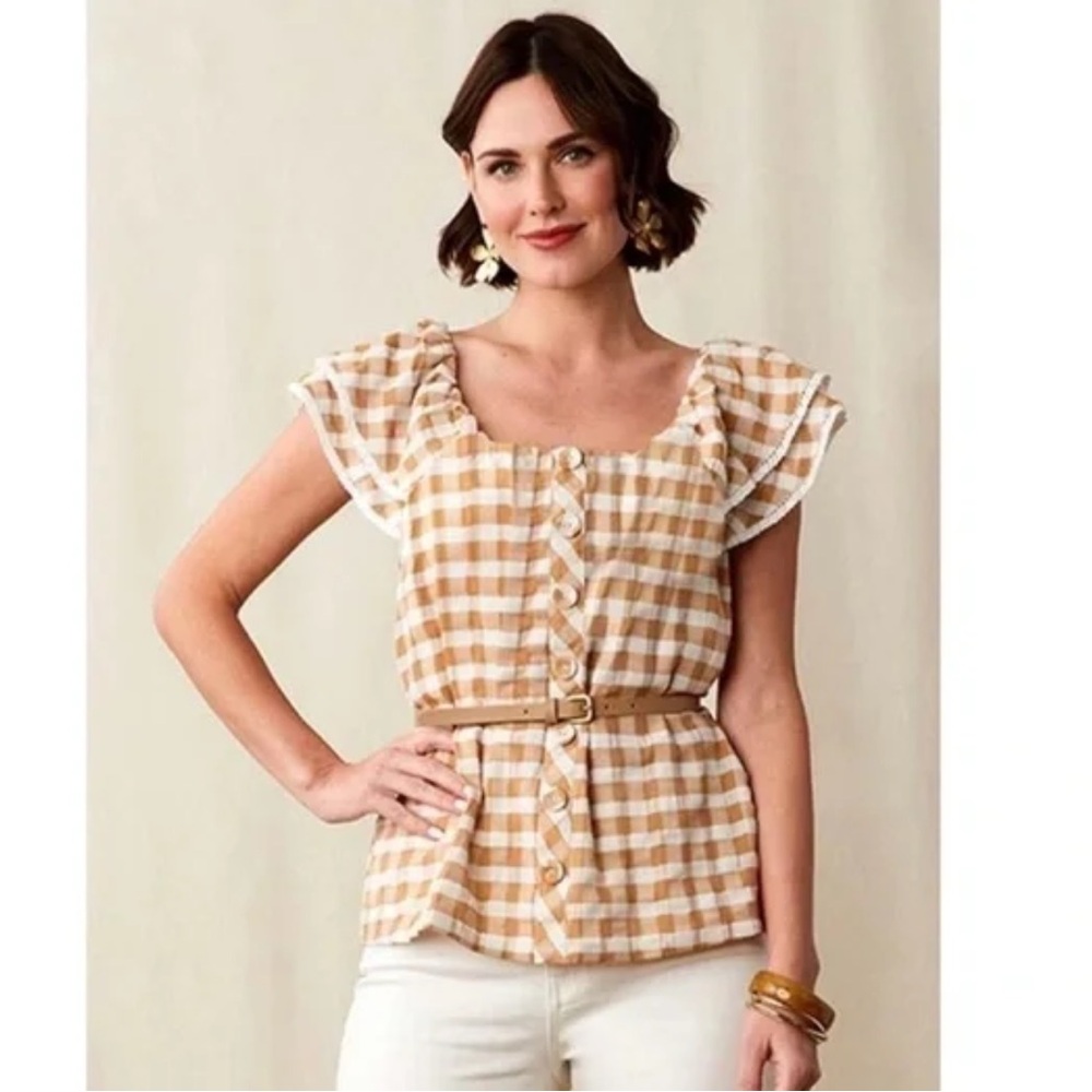 NWT Small Matilda Jane Annabelle Plaid Off Shoulder Blouse Gingham